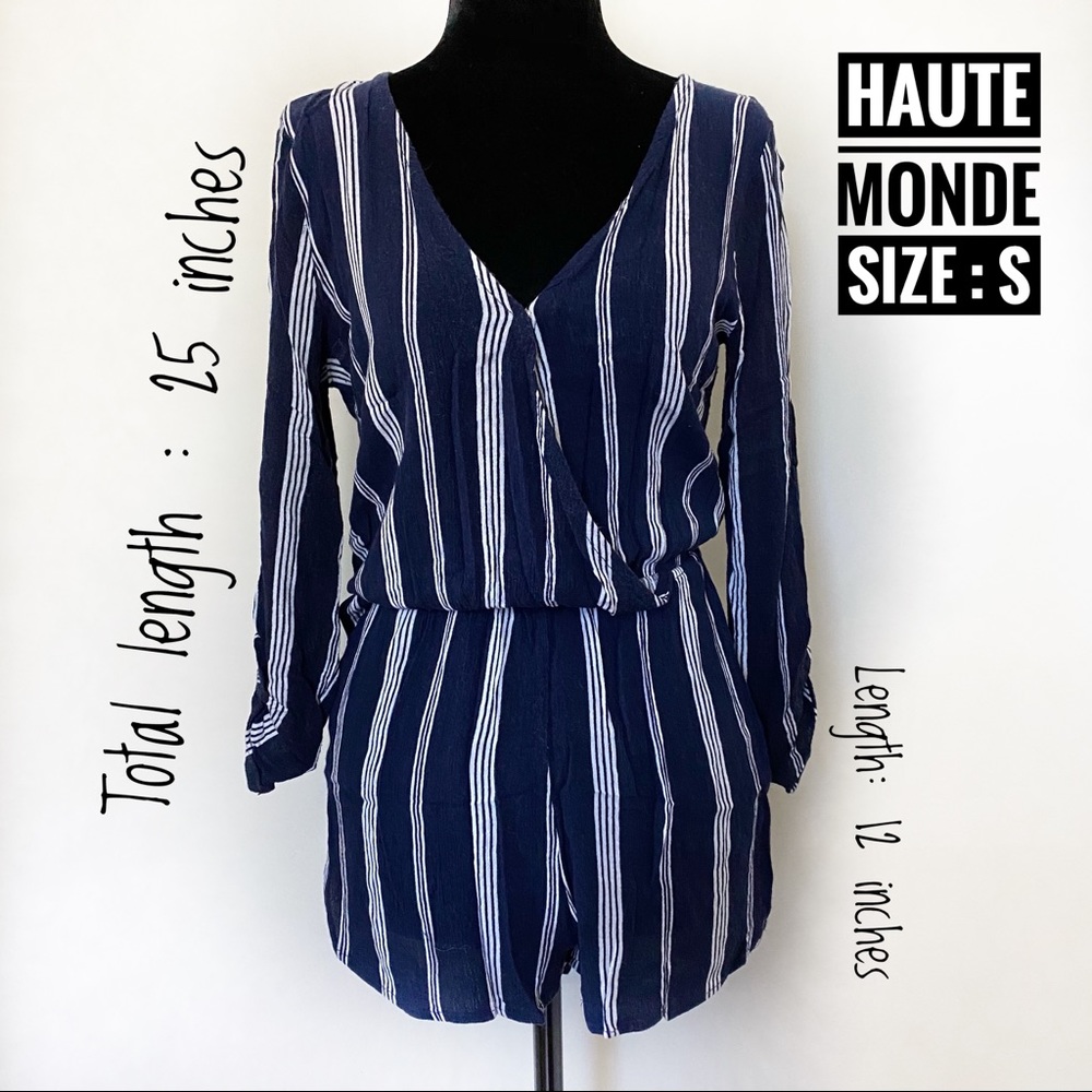 Roll up verticals stripe v neck romper w pockets